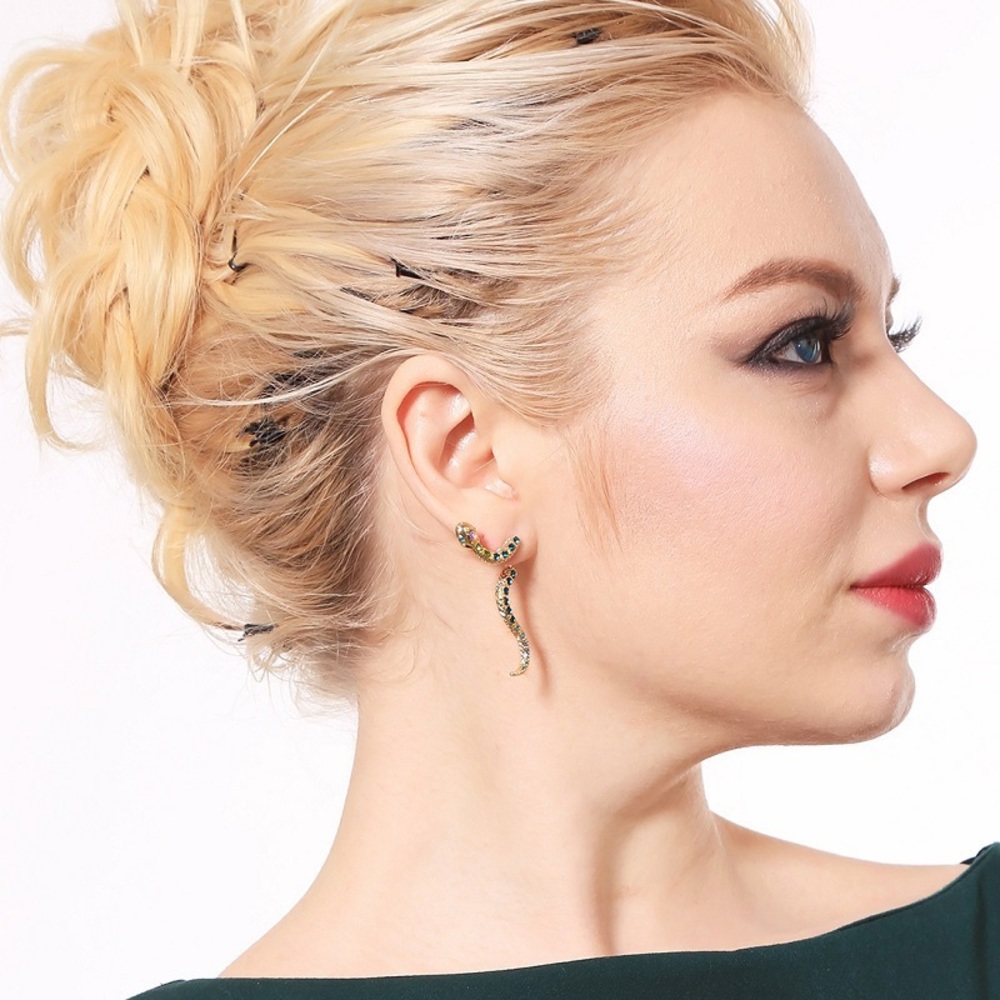 Gold Multi-Colored Crystal Serpent Earring Jackets - Picture 3 of 8